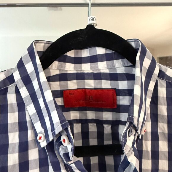Carolina Herrera CH Navy White Gingham Button Down Shirt 15½ Men’s Dress Shirt - Picture 3 of 6